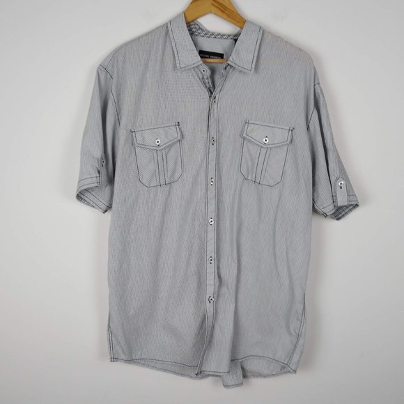 Michael Brandon Stripped Button Down Short Sleeve - Picture 1 of 5